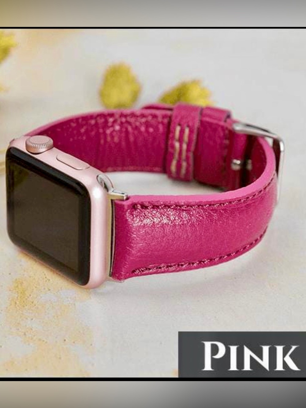 Pink Leather Apple Watch Band. 42/44/45/49mm, Large Band Length. NEW!